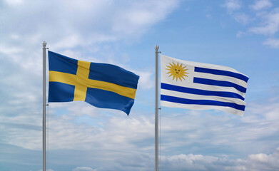 Uruguay and Sweden flags, country relationship concept