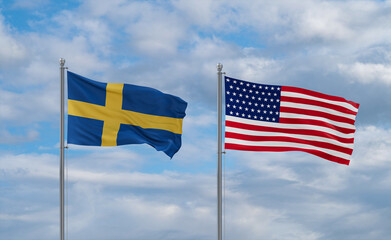 USA and Sweden flags, country relationship concepts