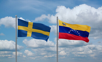Venezuela and Sweden flags, country relationship concept