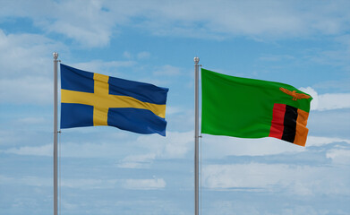 Zambia and Sweden flags, country relationship concept