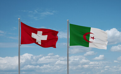 Switzerland and Algeria national flags, country relationship concept