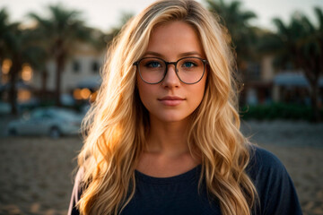 mujer joven 25 años tendencia de los lentes bifocales
creada con AI. genetrativa