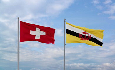 Brunei and Switzerland flags, country relationship concepts