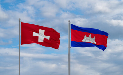 Cambodia and Switzerland flags, country relationship concept