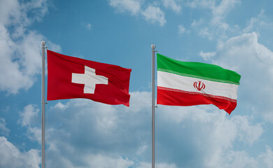 Iran and Switzerland flags, country relationship concept