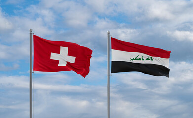 Iraq and Switzerland flags, country relationship concept