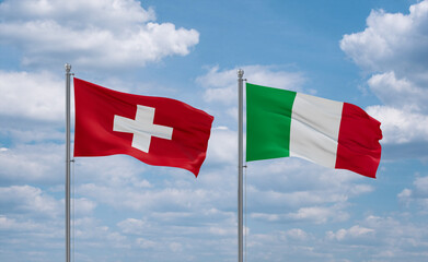 Italy and Switzerland flags, country relationship concept