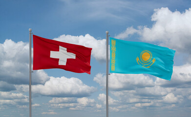 Kazakhstan and Switzerland flags, country relationship concept