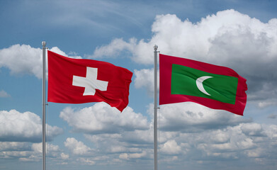 Maldives and Switzerland flags, country relationship concept