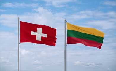 Lithuania and Switzerland flags, country relationship concept