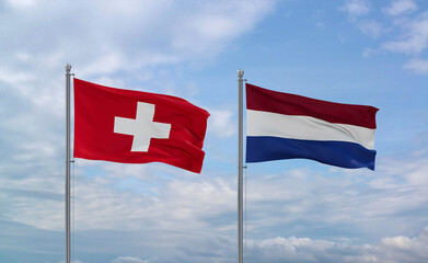 Netherlands and Switzerland flags, country relationship concept