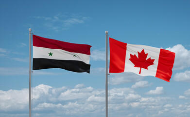 Canada and Syrian flags, country relationship concept