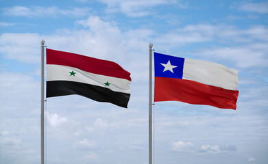 Chile and Syrian flags, country relationship concept