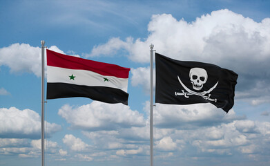 Pirate and Syrian flags, country relationship concept