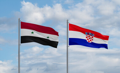 Croatia and Syrian flags, country relationship concept