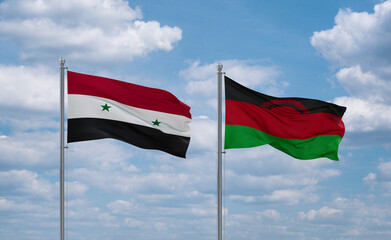 Malawi and Syrian flags, country relationship concept