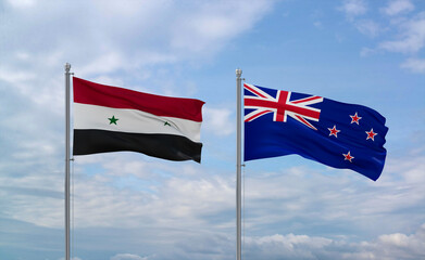 New Zealand and Syrian flags, country relationship concept