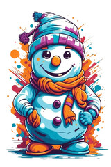  christmas snowman graphic on white background