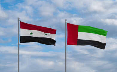 UAE and Syrian flags, country relationship concept