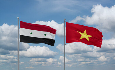Vietnam and Syrian flags, country relationship concept