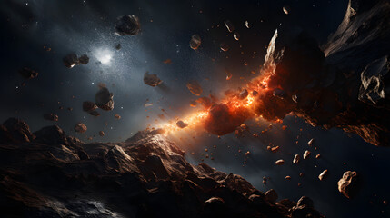 Beautiful deriving asteroids field illustration