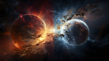 Obraz premium Collision of planets in space