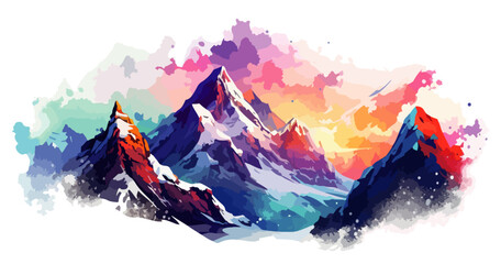 Berge Landschaft Winter Schnee Vektor Watercolor Mountains - obrazy, fototapety, plakaty
