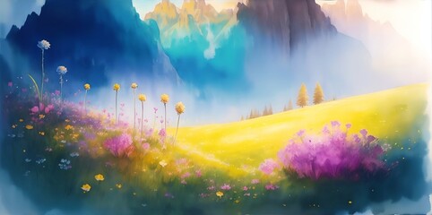 Obraz na płótnie Canvas Beautiful spring meadow. AI generated illustration