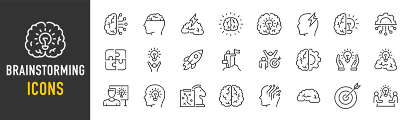 Brainstorming web icons in line style. Brain, idea, smart, creativity, skill, collection. Vector illustration.