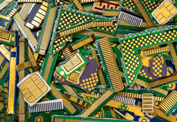 Recycling gold from electronic components. Gold waste from electronic, industrial boards