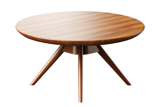 wooden round table with three legs, isolated