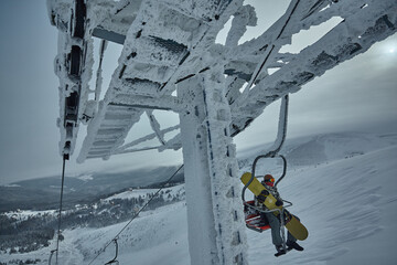 winter ski resort lift, winter bad weather at the ski resort