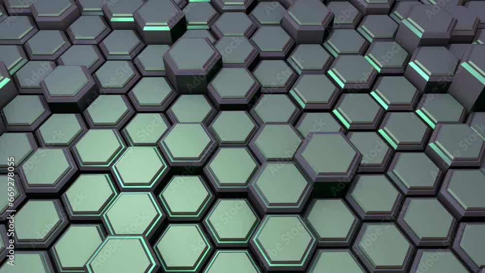 Poster abstract background or screensaver made of metal hexagons. footage for creating an intro. motion ani
