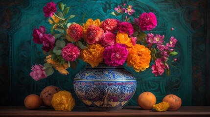 Beautiful many rose flowers vase bouquet wallpaper image AI generated art