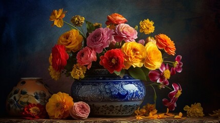 Beautiful many rose flowers vase bouquet wallpaper image AI generated art