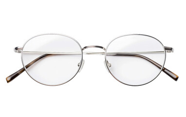 Contemporary Metal-Framed Eyeglasses with Clipping Path on a Transparent Background