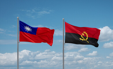 Taiwan and Angola national flags, country relationship concept