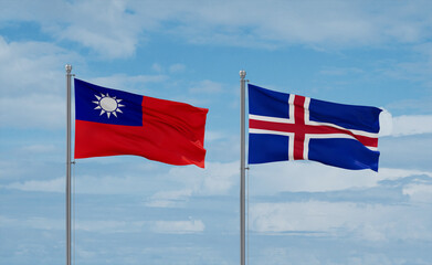 Iceland and Taiwan flags, country relationship concept