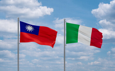 Italy and Taiwan flags, country relationship concept