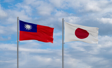 Japan and Taiwan flags, country relationship concept