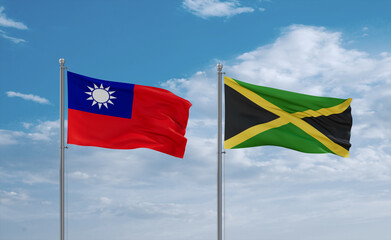Jamaica and Taiwan flags, country relationship concept