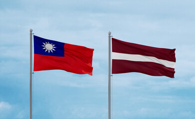 Latvia and Taiwan flags, country relationship concept