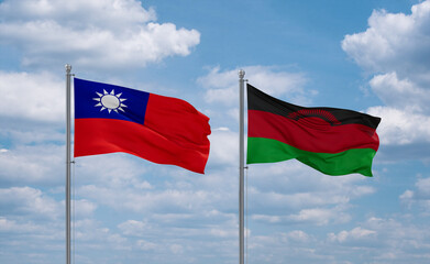 Malawi and Taiwan flags, country relationship concept