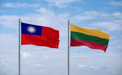 Lithuania and Taiwan flags, country relationship concept