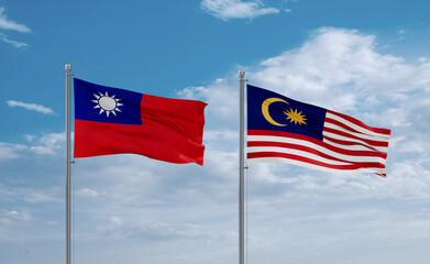 Malaysia and Taiwan flags, country relationship concept