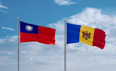 Moldova and Taiwan flags, country relationship concept