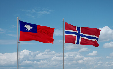 Norway and Taiwan flags, country relationship concept