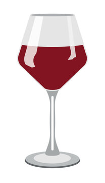 Goblet glass of red wine flat color vector illustration logo, on transparent
