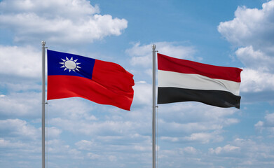 Yemen and Taiwan flags, country relationship concept