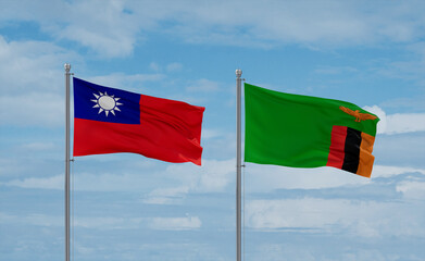 Zambia and Taiwan flags, country relationship concept